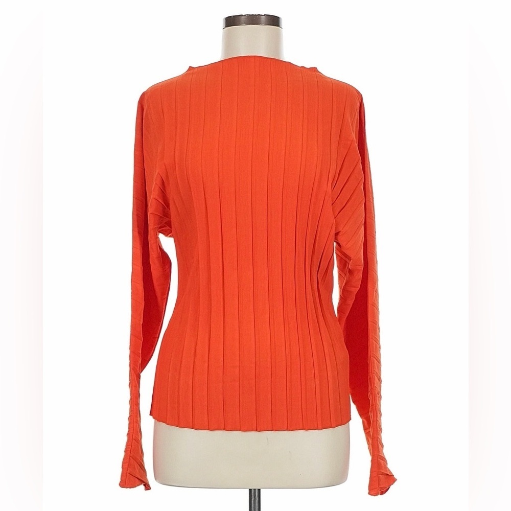 NWT Zara Vibrant Orange Ribbed Knit Blouse Medium - Picture 8 of 13